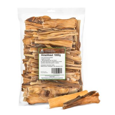 Thumbnail 1: Kaureks Natur Hundeleckerlies Hirschhaut (Gold) 1 Kg ca. 15 cm- hypoallergener Hunde-Kauartikel - Hunde-Snack - Kausnack - Leckerli
