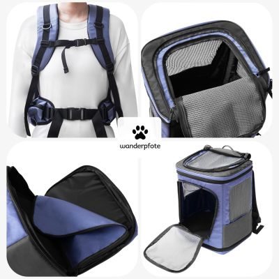 Thumbnail 6: Wanderpfote Hunderucksack bis 8kg - Modell Trekking Light, Größe S, Blau - Hochwertige Hundetragetasche für kleine Hunde - Hunderucksack oder Katzenrucksack