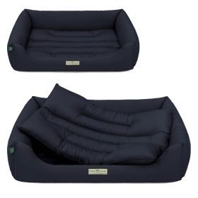 HOUND&NATURE SET: Hundebett BERN L dunkelblau + wasserfestem hellgrauen Baumwoll-Matratzenüberzug