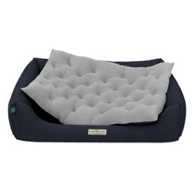 HOUND&NATURE SET: Hundebett ZÜRICH L dunkelblau + wasserfestem hellgrauen Baumwoll-Matratzenüberzug