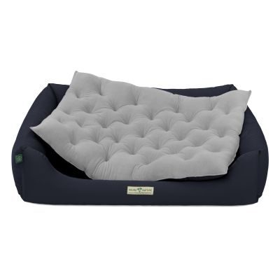 HOUND&NATURE SET: Hundebett ZÜRICH L dunkelblau + wasserfestem hellgrauen Baumwoll-Matratzenüberzug
