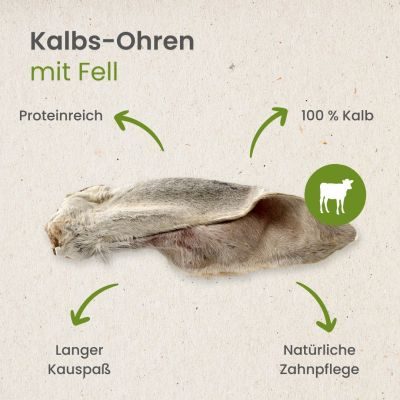 Thumbnail 5: kauartikel.com Kalbs-Ohren mit Fell - Hunde-Kauartikel - Hunde-Snack - Kausnack - Kälber-Leckerli (Rind)