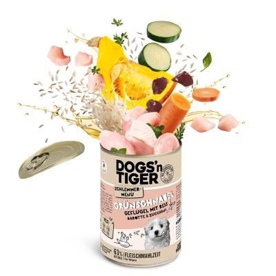 Thumbnail 6: Dogs'n Tiger Junior, Hundefutter, Grünschnabel, Hunde Nassfutter, Welpen Futter, Geflügel, Getreidefrei, Naturreis, Karotte & Zucchini, 6x 800g