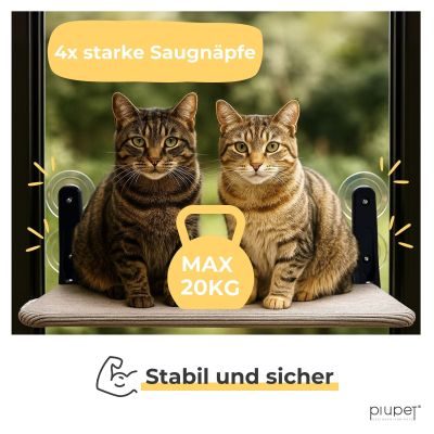Thumbnail 3: PIUPET Katzenfensterliege I Klappbare Katzenliege mit Saugnäpfen I Wendbare Hängematte für Fenster I bis 20 kg