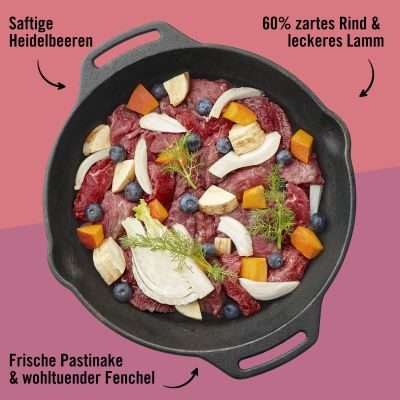 Thumbnail 4: Dogs'n Tiger Adult Hundefutter, Glücksbringer, Nassfutter, Getreidefrei, Rind, Lamm, Pastinake & Heidelbeeren, 6x 800g