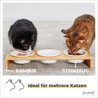 Thumbnail 5: PIUPET Katzennapf I Keramikfressnäpfe Katzen mit Napferhöhung aus Bambus I 250ml I 3 Ersatznäpfe