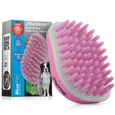 BluePet Weiche Badebürste Gummistriegel: Kurzhaar Hunde & Katzen mit Massageeffekt - Entfernt loses Deckhaar & Schmutz - Badestriegel Shampoo einmassieren
