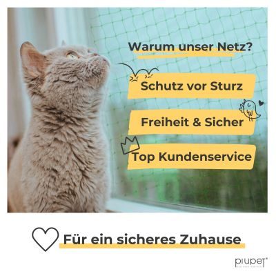 Thumbnail 2: PIUPET Katzennetz Drahtverstärkt I Befestigungsset inklusive I Katzennetz für Balkon | Katzennetz Balkon | Katzennetz Fenster | 4 x 3 m (grün)