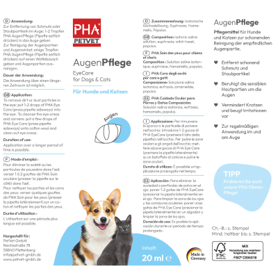 Thumbnail 2: PHA PetVet - PHA AugenPflege für Hunde u. Katzen 20 ml - Sanfte Reinigung & Pflege empfindlicher Augen, gegen Verkrustungen, Kratzen, Tränenstein & Reizungen