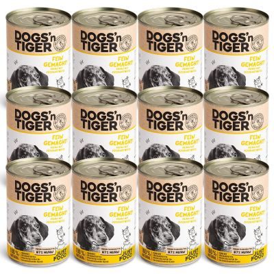 Thumbnail 1: Dogs'n Tiger Junior, Welpen Premium Hundefutter, Nassfutter, Getreidefrei, Fein Gemacht, Huhn & Süßkartoffel, 12x 400g