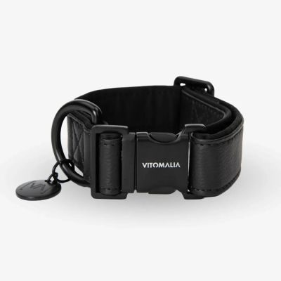 Vitomalia VitomaliaPiñatex Luxus-Hundehalsband aus nachhaltiges Ananas-Leder in Schwarz