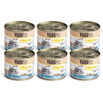 Thumbnail 1: Dogs'n Tiger Adult Premium Katzenfutter, Wohltat, Nassfutter, Getreidefrei, Huhn & Lachs, 6x 200g