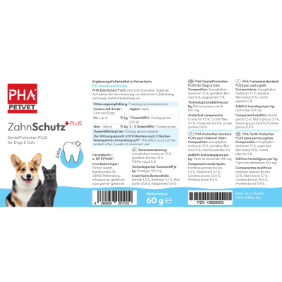 PHA PHA ZahnSchutz PLUS für Hunde u. Katzen - Dentalpflege - Natürliches Pulver gegen Zahnstein, Zahnbelag, Mundgeruch & Plaque