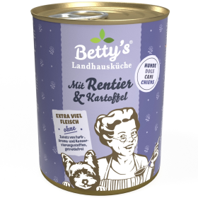 Betty's Landhausküche Nassfutter für Hunde mit Rentier & Kartoffel 12x 400g