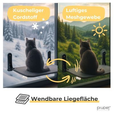 Thumbnail 2: PIUPET Katzenfensterliege I Klappbare Katzenliege mit Saugnäpfen I Wendbare Hängematte für Fenster I bis 20 kg