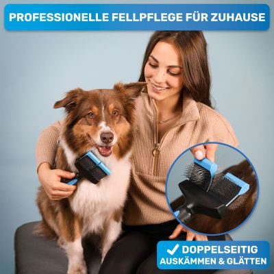 Thumbnail 5: BluePet Profi-Zupfbürste doppelseitig für Hunde & Katzen, professionelle Bürste für Langhaar, beidseitig flexibler Bürstenkopf für sanfte Pflege, zweiseitig