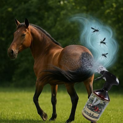 Hoofgold Contro Insektenabwehrspray bei Ausritten, Training, Turnier