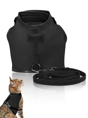 Thumbnail 1: PIUPET Katzengeschirr mit 1,2m Leine I Ausbruchsicher I Katzenleine mit Geschirr für Katzen I Schwarz (S)