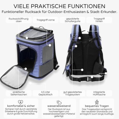 Thumbnail 4: Wanderpfote Hunderucksack bis 8kg - Modell Trekking Light, Größe S, Blau - Hochwertige Hundetragetasche für kleine Hunde - Hunderucksack oder Katzenrucksack
