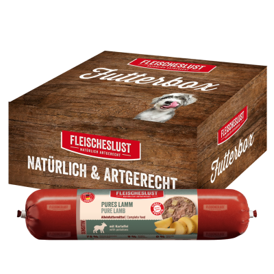 Bild 1 von 1: Fleischeslust Futterbox Pures Lamm mit Kartoffel sensitiv (6x800g) Hundewurst