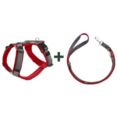 HUNTER MALDON UP Set Geschirr & Leine | XS , 15 | rot/grau