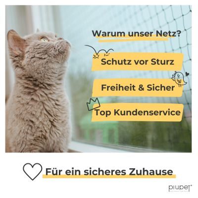 Thumbnail 3: PIUPET Katzennetz Drahtverstärkt I Befestigungsset inklusive I Katzennetz für Balkon | Katzennetz Balkon | Katzennetz Fenster | 8 x 3 m (schwarz)