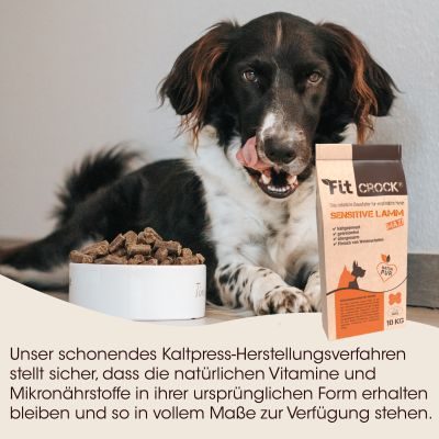 Thumbnail 5: Fit-CROCK® Sensitive Lamm Maxi 10 kg – Kaltgepresstes Trockenfutter für sensible Hunde (getreidefrei & ohne synthetische Zusätze)