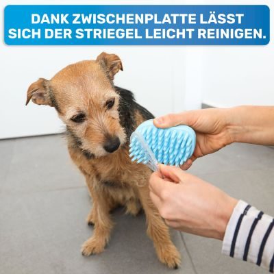 Thumbnail 1: BluePet Weiche Badebürste Gummistriegel: Kurzhaar Hunde & Katzen mit Massageeffekt - Entfernt loses Deckhaar & Schmutz - Badestriegel Shampoo einmassieren
