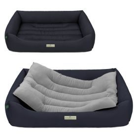 HOUND&NATURE SET: Hundebett LUZERN XXL dunkelblau+ wasserfestem kuscheligen hellgrauen Fleece-Matratzenüberzug