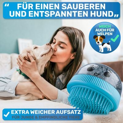 Thumbnail 5: BluePet Befüllbare Badebürste für Hunde mit 2 versch. Aufsätzen zum Aufschäumen: sanft - weich und etwas härter - gröber