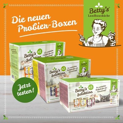 Thumbnail 1: Betty's Landhausküche #4 Mix-Box - 4 Sorten Katzenfutter mit hohem Fleischanteil à 3x 100g im Frischebeutel