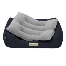 HOUND&NATURE SET: Hundebett LUZERN S dunkelblau+ wasserfestem kuscheligen hellgrauen Fleece-Matratzenüberzug